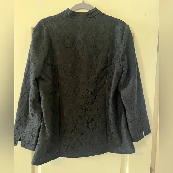 Talbots Black Lace Overlay Black Blazer Suit Jacket Women’s Size 14 - Picture 10 of 16